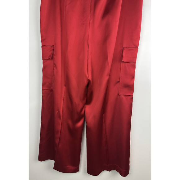 NWT Alex Marie Sandra Wide Leg Cargo Pants Size 14 Crimson Satin Holiday Red - Picture 10 of 12